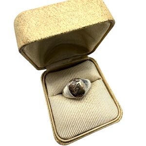 Vintage Sterling Signet Ring Gold Crest Appliqué MTZ Heraldic Size 8 Adjustable